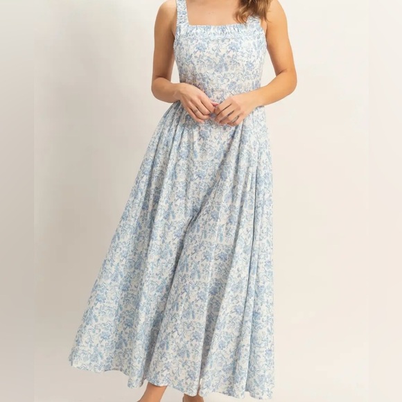 Dresses & Skirts - Light Blue Floral Square-Neck Maxi Dress